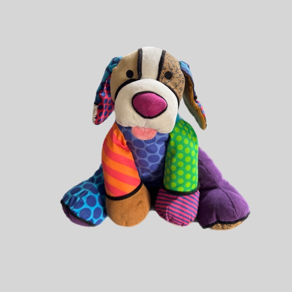 Romero Britto PopPlush Pablo Patchwork Puppy Dog Enesco 2010 Art Toy Retired EUC
